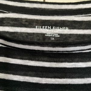Eileen Fisher knit dress-tunic in black and white stripes.  No pockets.